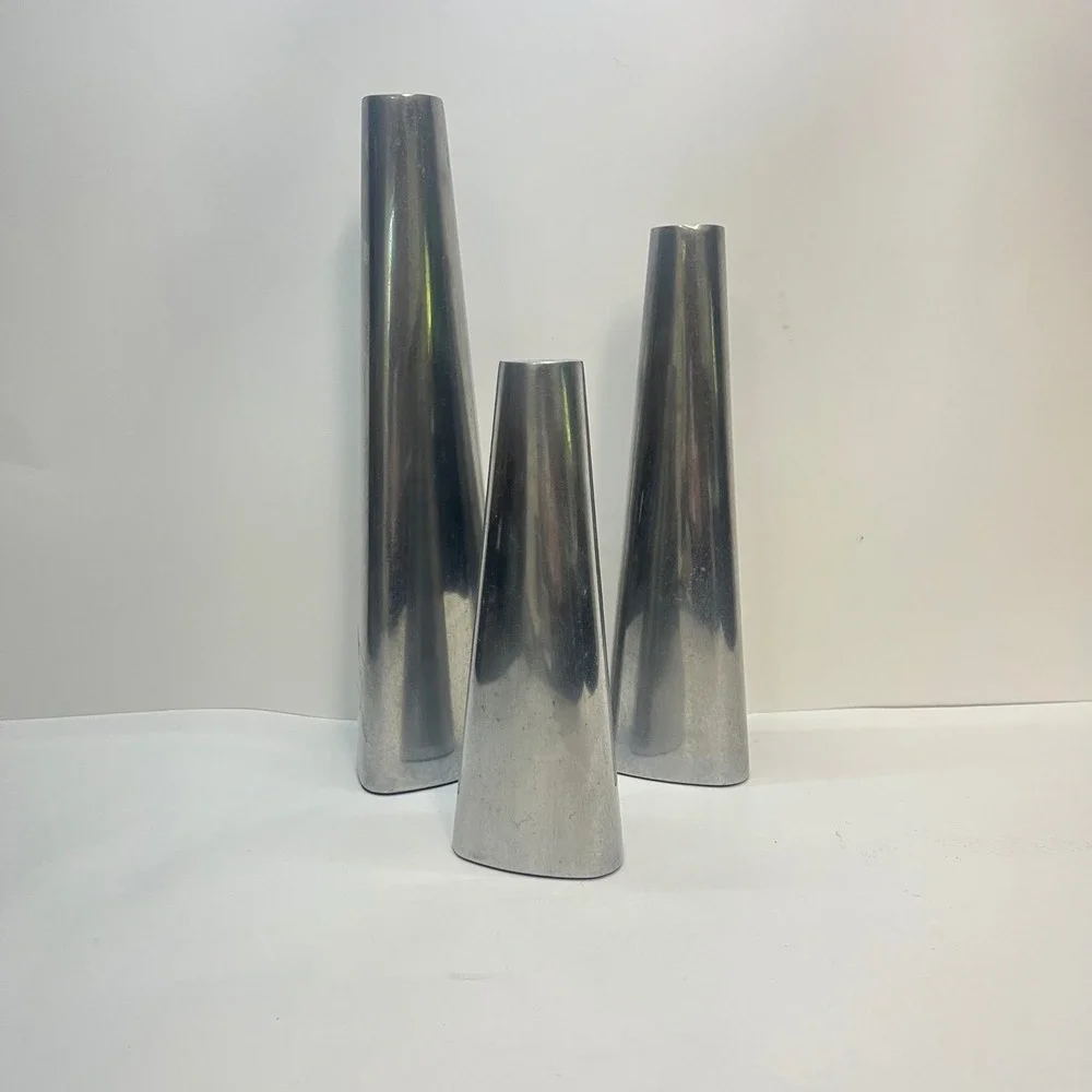 IKEA VTG Metal Taper Candle Holders Set of‎ 3 Silver Triangular Cone MCM Style